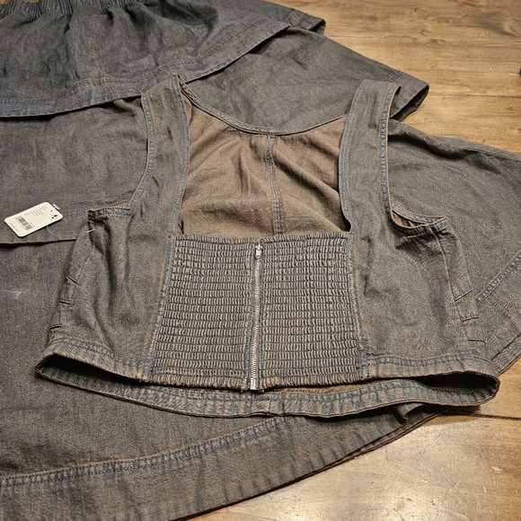 NWOT Free People 2 Piece Ryder Denim Set Skirt & Crop Top Size-XL - Picture 7 of 8